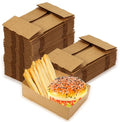 Nexboraque 100 Pack Disposable Paper Trays, Rectangular Kraft Food Containers Foldable Boxes, 4 Corner Pop Up Cardboard Food Trays for Fast Food, Nacho, Snack, Stadiums, Theaters, Brown