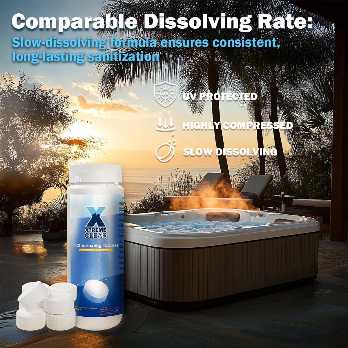 XtremeClear Chlorine Tabs - Slow Dissolving Sanitizer for Pools & Spas | 1.5 lbs for Crystal Clear Water