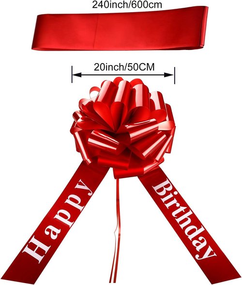 Happy Birthday Big Car Bow - Large 20-Inch Gift Wrapping Decoration in Red for Parties