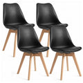 Dining Chairs Set of 4, Modern Upholstered Dining Room Chairs with PU Leather Padded Seat, Armless Kitchen Chairs with Curved Backrest and Solid Wood Legs for Dining Room, Kitchen, Apartment, Black