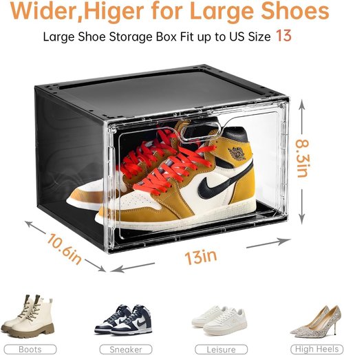 Amllas Shoe Storage Organizer - Stackable 8 Pack with Lids | Fits Up to US Size 13 Sneakers (13”x 10.6”x 8.3”)