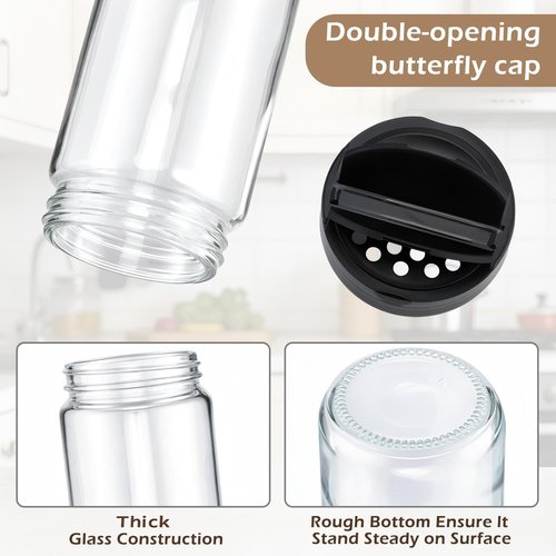 Acellegic 6 Pack 16 oz Glass Spice Jars with Shaker Tops Lids Large Spice Bottle with Lids for Kitchen, Herbs, Sugar, Pantry Herb Salt Pepper Storage (Round)