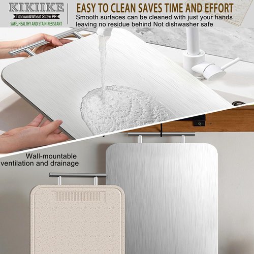 Titanium Cutting Board Double Sided Pure Titanium Cutting Boards for Kitchen, Pure titanium & Wheat Straw PP Food Grade metal chopping boards Easy to Clean Large Size