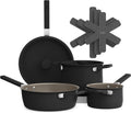 Bella 9-Piece Nonstick Ceramic Cookware Set - Dishwasher & Oven Safe | Stackable Design, Black