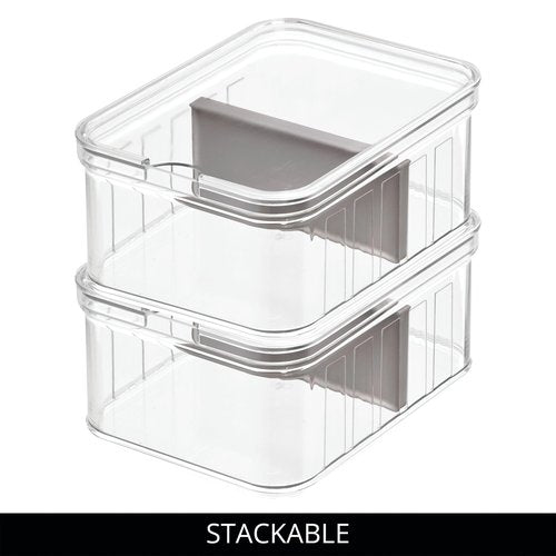 iDesign Small Fridge Organizer Bin with Removable Divider and Lid - Set of 6 - Clear/Gray
