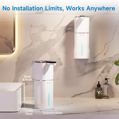 CATIRE Upgraded Larger Capacity Automatic Dish Soap Dispenser Touchless, 17.6oz Liquid Hand Soap Dispenser for Bathroom Kitchen, Rechargeable 2000mAh, 8 Adjustable Levels, Wall Mount & Countertop