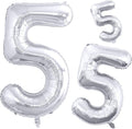 GOER Silver Foil Number 5 Balloons - Huge 42 Inch & 32 Inch for 5th Birthday Party Decorations (3 Pcs)