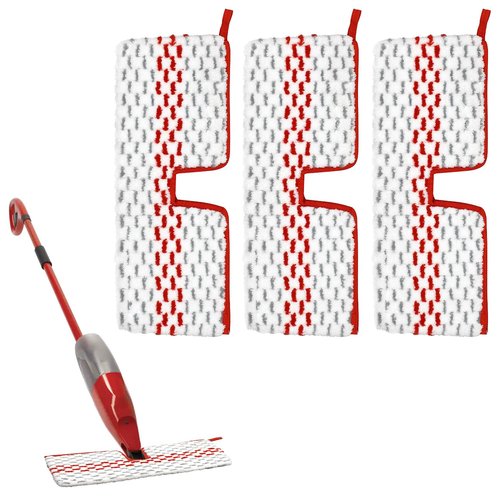 GFRED Microfiber Spray Mop Pads Compatible with Oceda ProMist MAX, Dual-Action Washable Flip Mop Pads Replacement for Dry Wet Floor Cleaning, 3 Packs Red