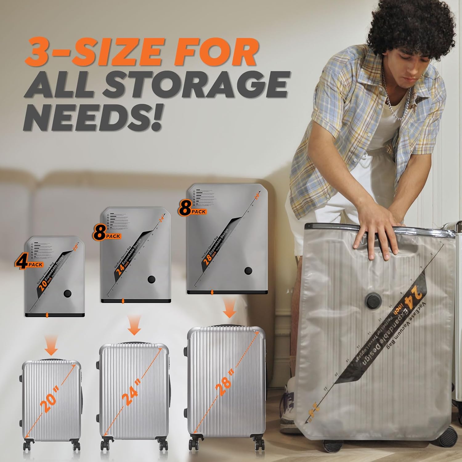 Vacbird Rechargeable Wireless Pump Travel Storage Bags - 20 Pack Portable Vacuum Compression Bags for Clothes & Blankets