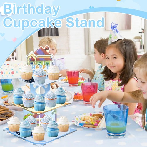 Lukinuo Blue Dog Birthday Party Cake Stand 3 Tier Blue Dog Theme Cupcake Stand Dessert Tower Holder for Baby Shower Birthday Cake Table Dessert Tower Decorations ﻿