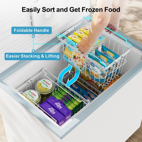iSPECLE Freezer Organizer Bins - 4 Pack Adjustable Width for 5 to 7 Cu.Ft Chest Freezers, Stackable Wire Storage Baskets for Deep Freezer Organization, Assembly Required, White
