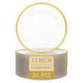 supernal 20pcs Clear Charger Plates,Gold Chargers Plates for Dinner,Beaded Plates 13 Inch Suitable For,Mother's Day,Easter Party and Birthday,Wedding
