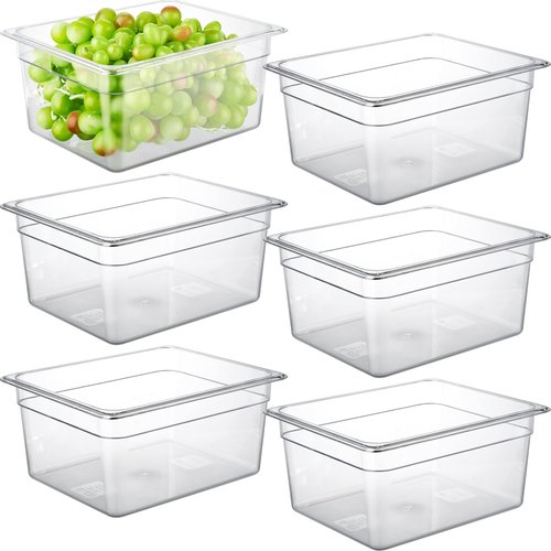 CURTA 6-Pack 1/2 Size 6" Deep NSF Polycarbonate Food Pans | Dishwasher & Freezer Safe Clear Container for Prep Tables, Buffet, Salad Bar, Commercial & Home Kitchen