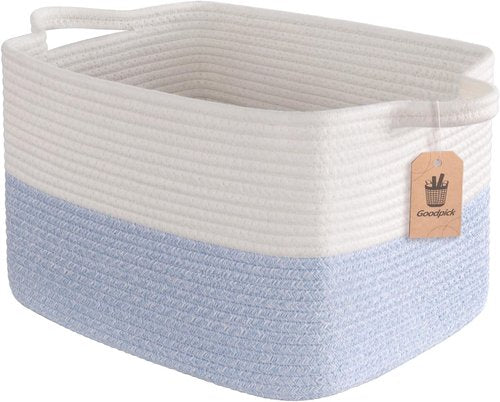 Goodpick Woven Storage Baskets - Stylish Cotton Rope Organizer for Dog Toys & Books | 13"x10"x9", Blue