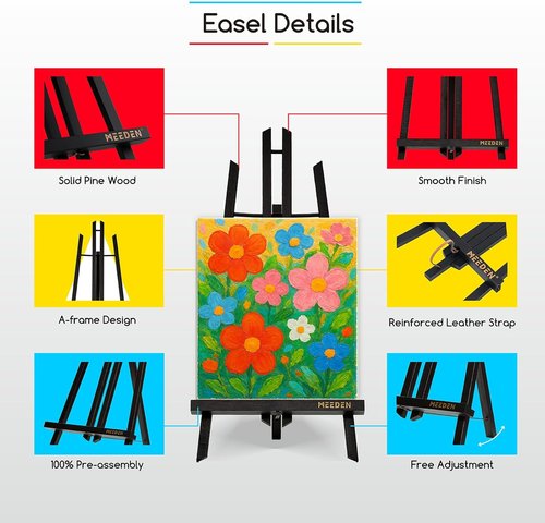 MEEDEN Tabletop Easel Stand - 20" x 12 Pack Pine Wood Mini Easels for Signs & Paintings - Black