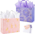 YANGTE 2 Pack 13" Large Reusable Gift Bags - Beautiful Design with Greeting Card & Tissue Paper for Birthdays, Weddings & Special Occasions