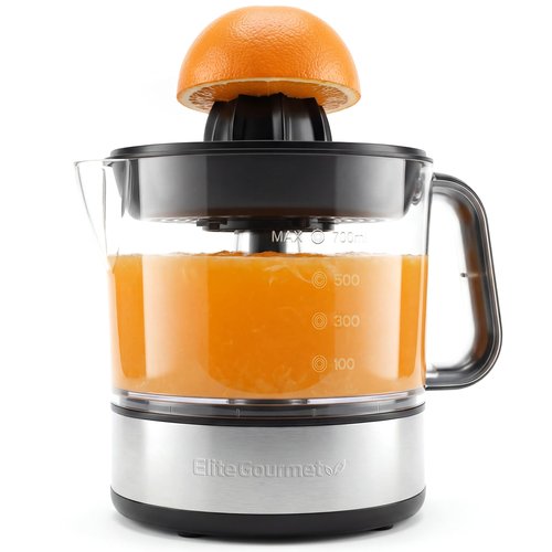 Elite Gourmet ETS623 BPA-Free 40-Watt Electric Citrus Juicer, Compact, Large Volume, Pulp Control, Oranges, Lemons, Limes, Grapefruits with Easy Pour Spout, 24oz, Black/Stainless Steel