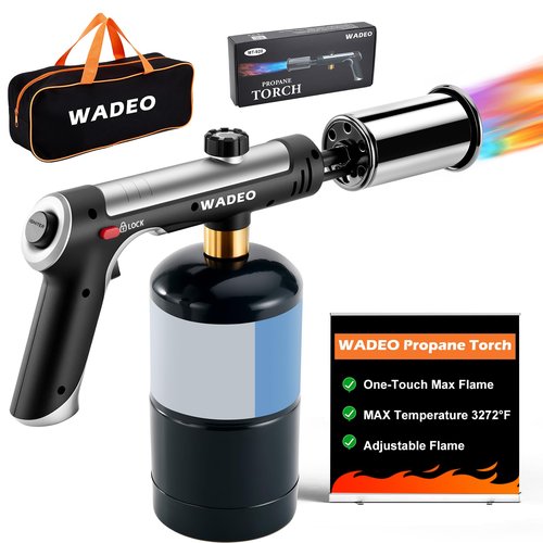 Powerful Propane Torch Gun with One-Touch Max Fire, Adjustable Flame Thrower Torch Charcoal Wood Campfire with Safety Lock, Cooking Blow Torch for Searing Steak, BBQ, Grill, (Tank Not Included)