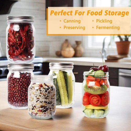 PINIWON 12 oz Mason Jars with Lids and Bands, 20 Pack Regular Mouth Canning Jars, Clear Glass Jars for Canning, Pickling, Food Storage, DIY Projects, 36 Labels, Brush & String Included