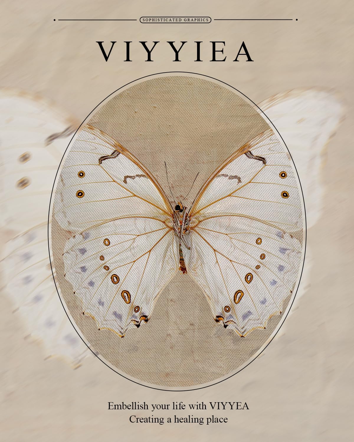 VIYYIEA Glass Gold Framed Wall Art - Vintage White Butterfly Canvas Painting | 13x16 Inch Home Decor