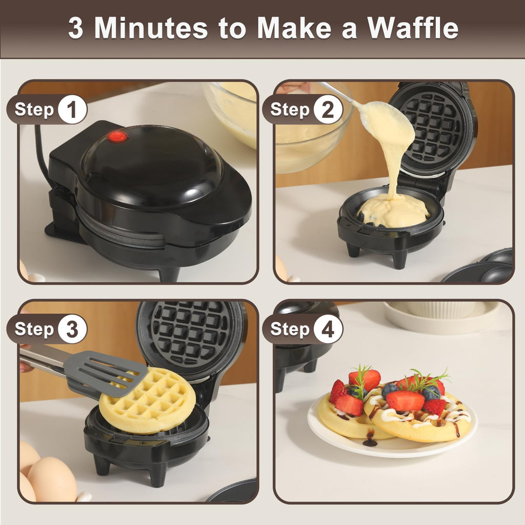 UVFAST Mini Waffles Maker with 6 Removable Plates, 3 in 1 Small Waffle Maker Mini- Waffle, Heart Waffle, Donut, 4.5" Non Stick Waffle Iron for Families, Black