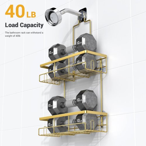 AKTECKE Shower Caddy - Rustproof Hanging Bathroom Organizer for Shampoo & Soap | No-Drill Design in Gold