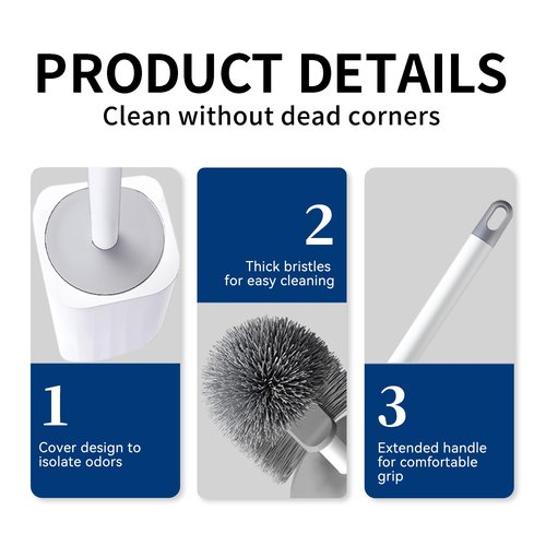 Toilet Brush & Holder Set, 2 Pack Toilet Brushes for Bathroom with Holder, Lightweight Plastic Handle, Space Saving for Storage, Deep Cleaning, Drip-Proof, Easy to Assemble