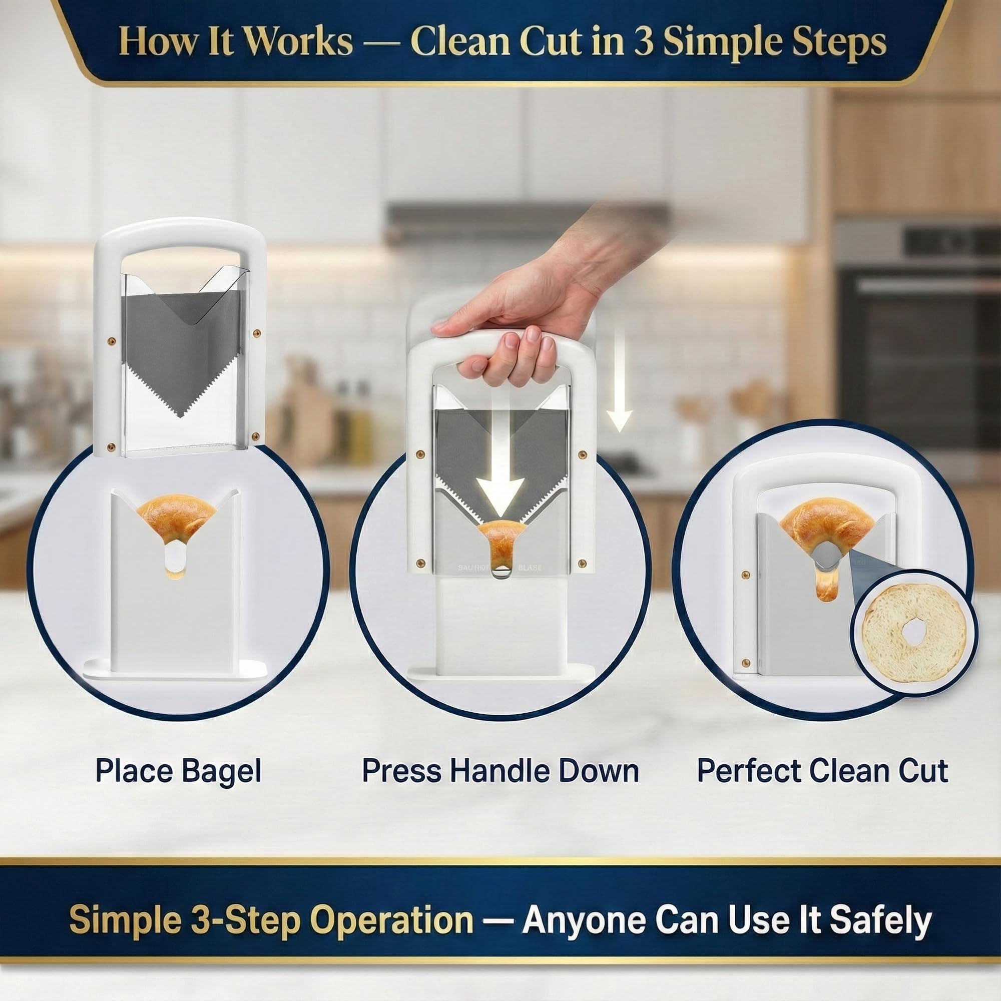 Adaptive Bagel Slicer for Seniors & Limited Mobility – Easy Grip Safety Cutter for Steady Hands – One-Handed Kitchen Aid for Tremors & Weak Grip