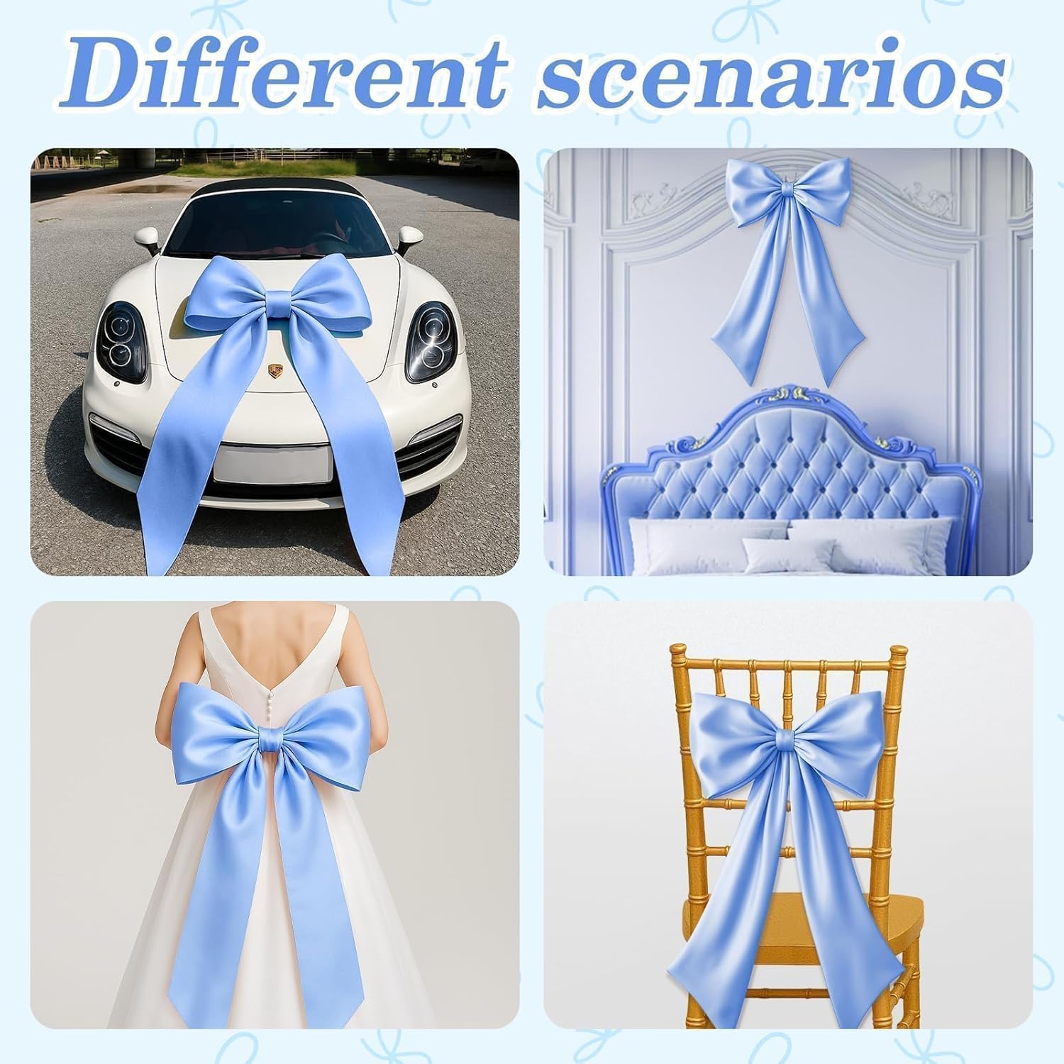 Skiennix Blue Bow Decor - 2 Pack Large & Small Coquette Wall Backdrop for Valentine's Day & Weddings