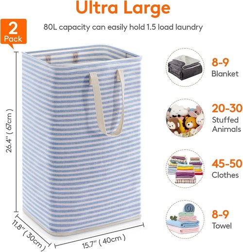 Lifewit Laundry Basket - 80L Collapsible Hamper with Reinforced Handles | Waterproof Design in Grey & Blue