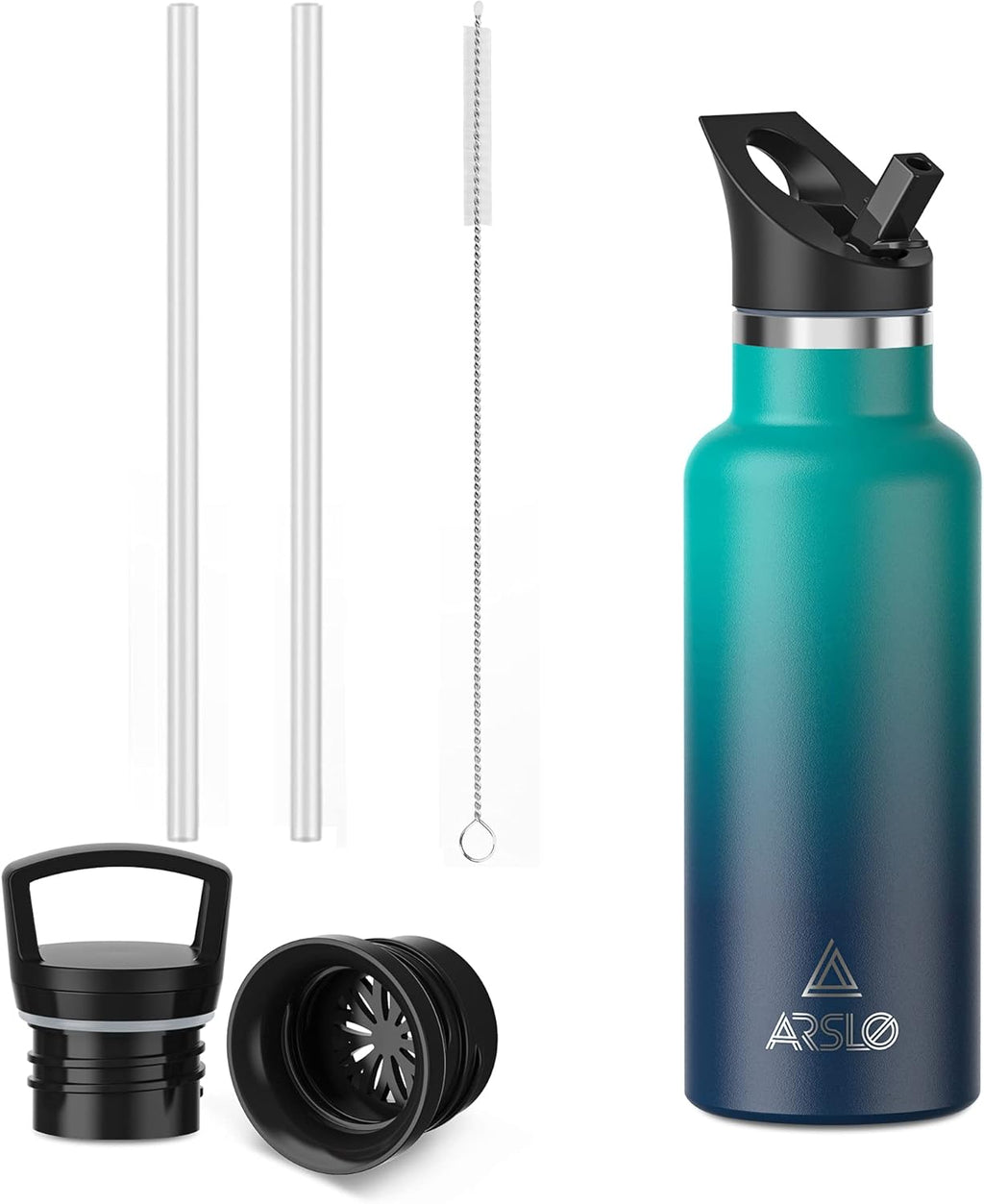 Skiennix Stainless Steel Double Wall Water Bottle - Vacuum Insulated, Keeps Drinks Cold for 24 Hours | 20 oz, Straw Lid