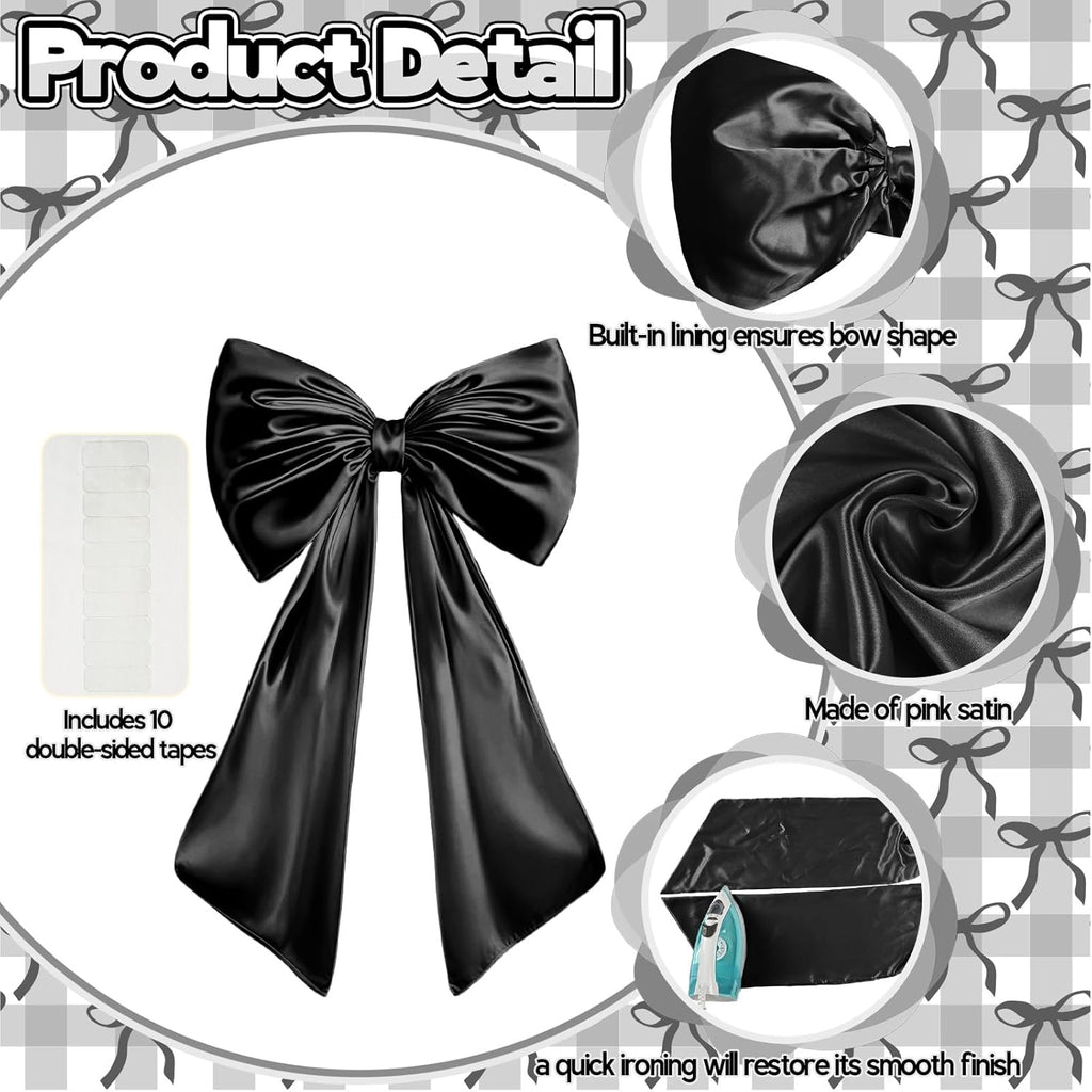 Skiennix Large Black Bow Decor - 40 x 24 Inches Satin Ribbon Tie for Weddings & Birthdays
