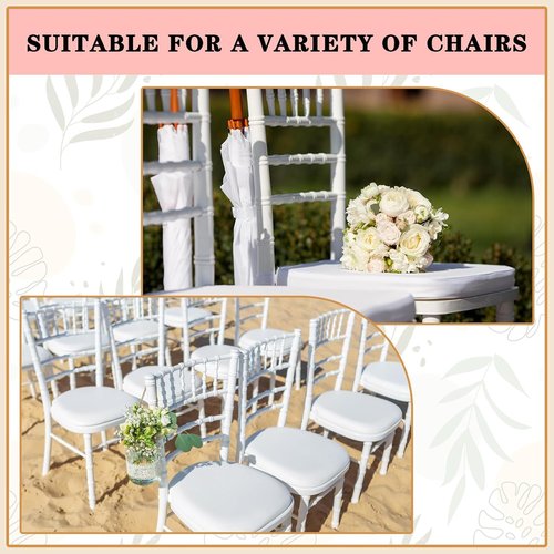 Spiareal Wedding Chiavari Chair Cushion 15 x 15 Inch Seat Cushion Dining Chair Pads with Ties Non Slip Memory Foam Kitchen Chair Pad for Wood Resin Chiavari Chairs Party Decor(White, 12 Pieces)