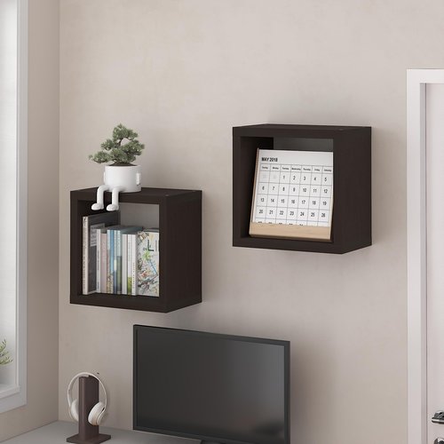 Furinno Cubicle Floating Shelves for Wall, Cube Wall Shelf, Extra Thick Wall Mounted Book Shelf, Single Cube, 16" x 16" x 9.8", for Bathroom, Bedroom, Living Room, Black Dark Oak