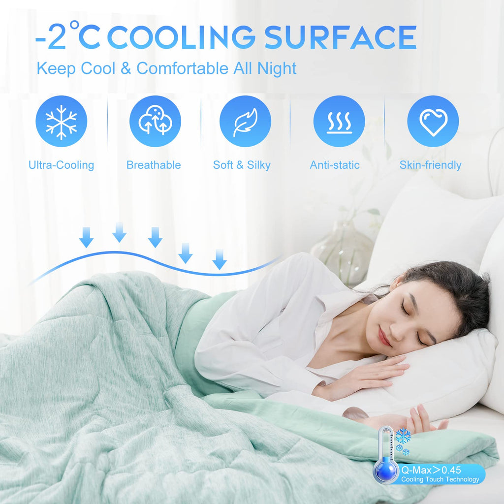 CHOSHOME Cooling Comforter Twin Size, Cooling Blanket with Q-Max 0.45 Arc-Chill Cooling Fiber for Hot Sleeper and Night Sweats, Cool Soft Thin Breathable Summer Comforter for Bed, (60" x 90", Green)