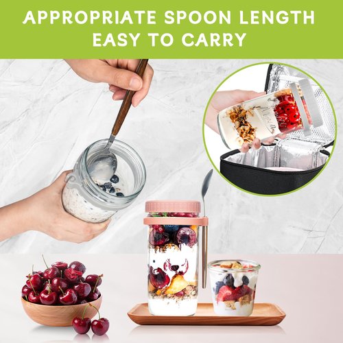 ANOTION Overnight Oats Containers with Lids and Spoons - 4 Pack Mason Jars 24 oz with Lids and Straws - Airtight Glass Meal Prep Containers for Oats Overnight, To Go Yogurt Oatmeal Cereal Pudding Cups