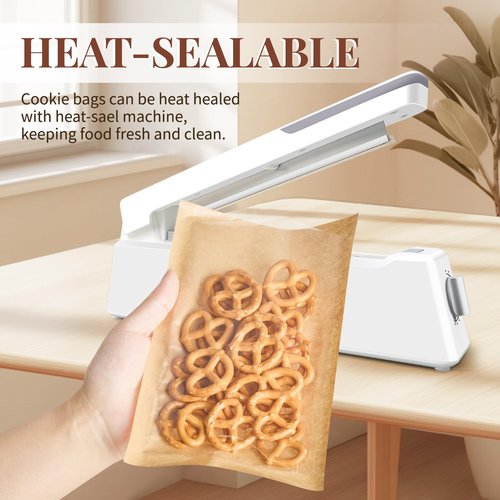 ZORRITA 100 Pack Heat-Sealable Cookie Bags with Window, 5.1 x 7.5 Inches Small Clear Front To Go Bakery Bags, Grease Resistant Kraft Paper Treat Sleeves for Packaging Snack Donut Pastry (Brown)