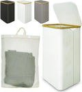 Bamboo Laundry Hamper - 88L Collapsible Basket with Lid & Handle | Waterproof Organizer for Bedroom & Bathroom (White)