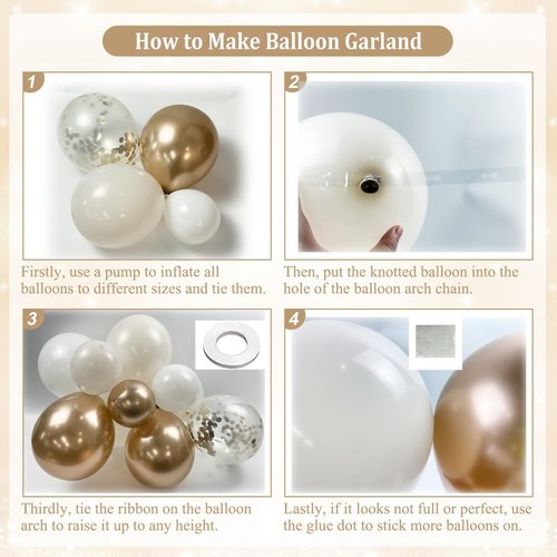 White Sand Champagne Gold Balloon Arch Kit, 143Pcs Metallic Champagne Gold Neutral Balloons Garland Arch Kit Confetti Balloons for First Communion Anniversary Engagement Wedding Birthday Decorations