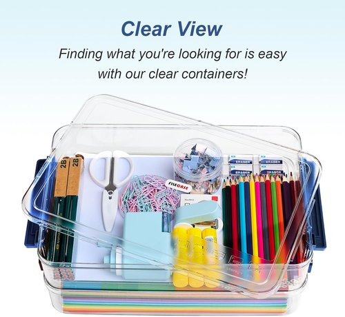 CATOOMUU Portable Plastic Project Case - 5.5qt Clear Stackable Storage Box for A4 Files & Crafts