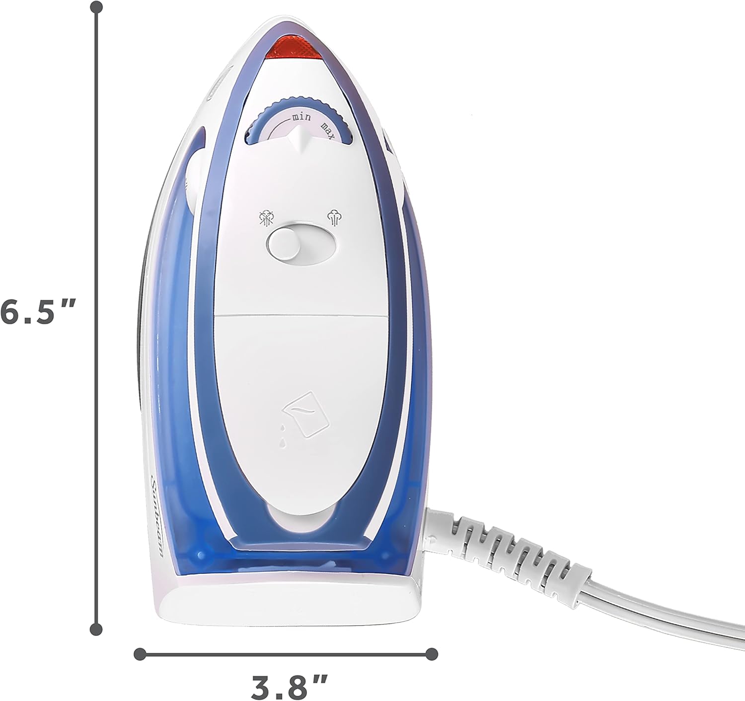 Sunbeam Hot-2-Trot Travel Steam Iron - 800W Dual Voltage, Compact & Portable, Non-Stick Soleplate, White/Blue