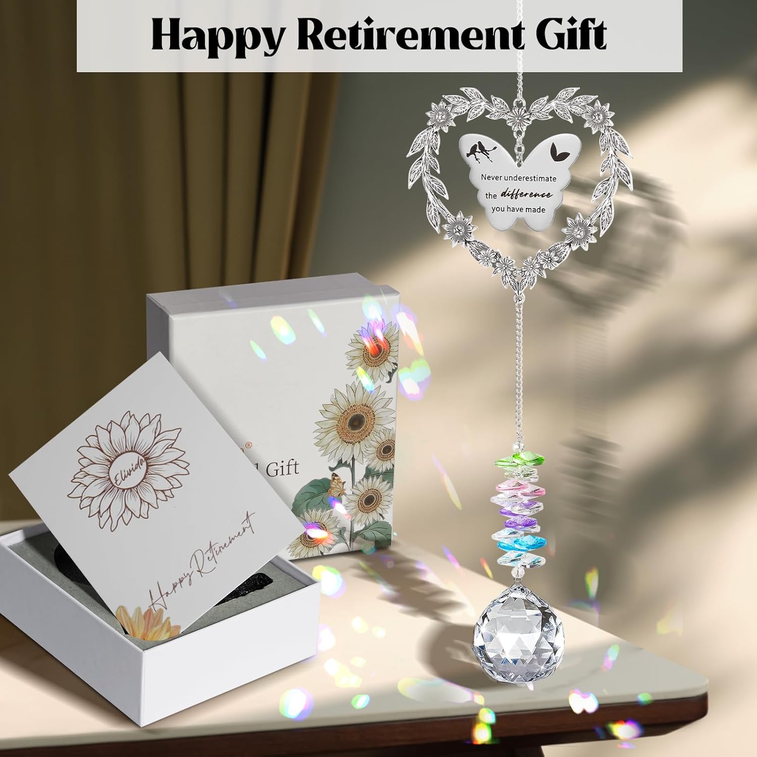 Skiennix Retirement Gift Sun Catcher - Heart-Shaped Rainbow Maker Ornament for 2025 Farewell