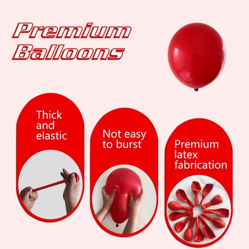 IXVAN Red Balloons 145pcs Different Sizes 5in 10in 12in 18in Red Latex Balloon Helium Arch Kit Garland for Graduation Wedding Valentines Day Baby Shower Birthday Party Decoration