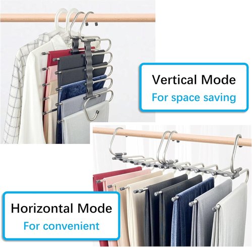 Magic Pants Hangers - Space-Saving 2-Pack Closet Organizer with 10 Metal Clips for Trousers & Scarves