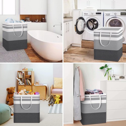HomeHacks Laundry Basket - Waterproof 100L Freestanding Hamper | Collapsible Tall Design, 2-Pack Gradient Grey