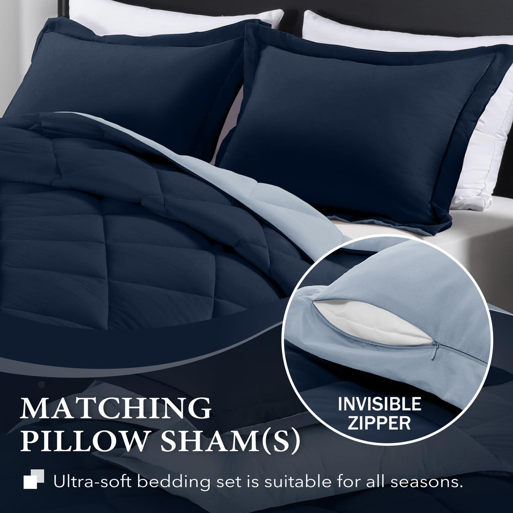 downluxe King Size Comforter Set - Blue and Sapphire King Comforter, Soft Bedding Sets for All Seasons -3 Pieces - 1 Comforter (104"x92") and 2 Pillow Shams(20"x36")