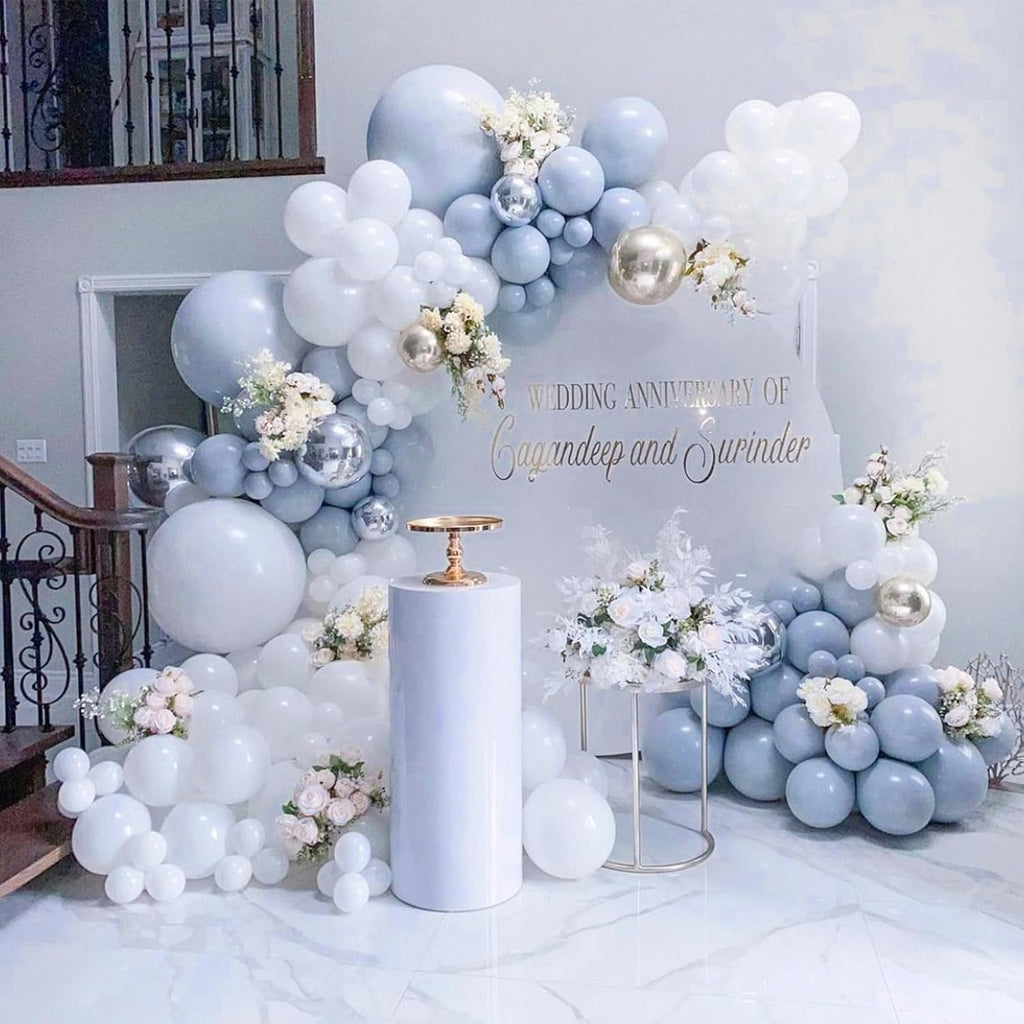 PartyWoo Dusty Blue Balloons - 140-Piece Slate Blue Boho Balloon Arch Kit | Baby Shower & Graduation Decor