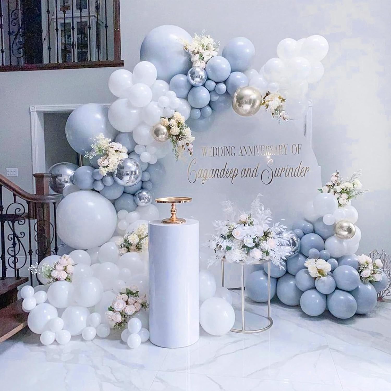 PartyWoo Dusty Blue Balloons - 140-Piece Slate Blue Boho Balloon Arch Kit | Baby Shower & Graduation Decor