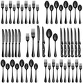 72 Pcs Black Silverware Set with Steak Knives, Stainless Steel Flatware Cutlery Set for 12, Kitchen Tableware Sets, Utensil Sets for Home and Restaurant, Dishwasher Safe