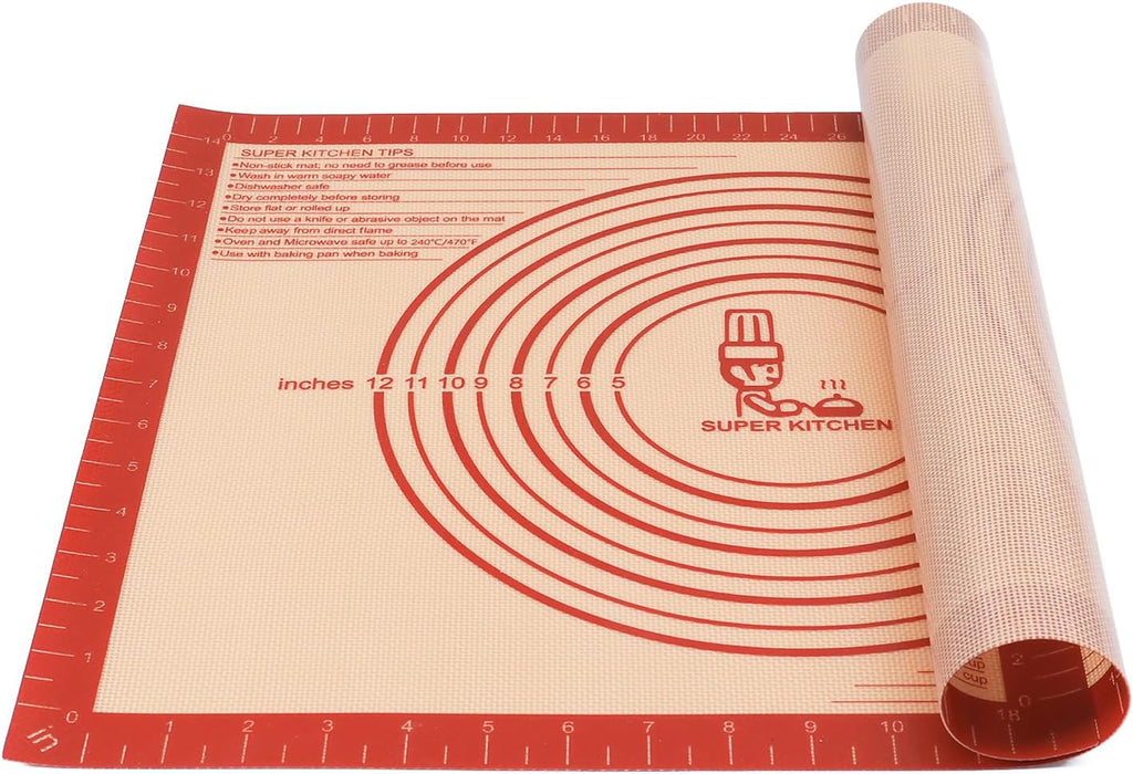 Skiennix Extra Thick Silicone Pastry Mat - Large Non-Stick Baking Mat with Measurements | 16"x24", Red